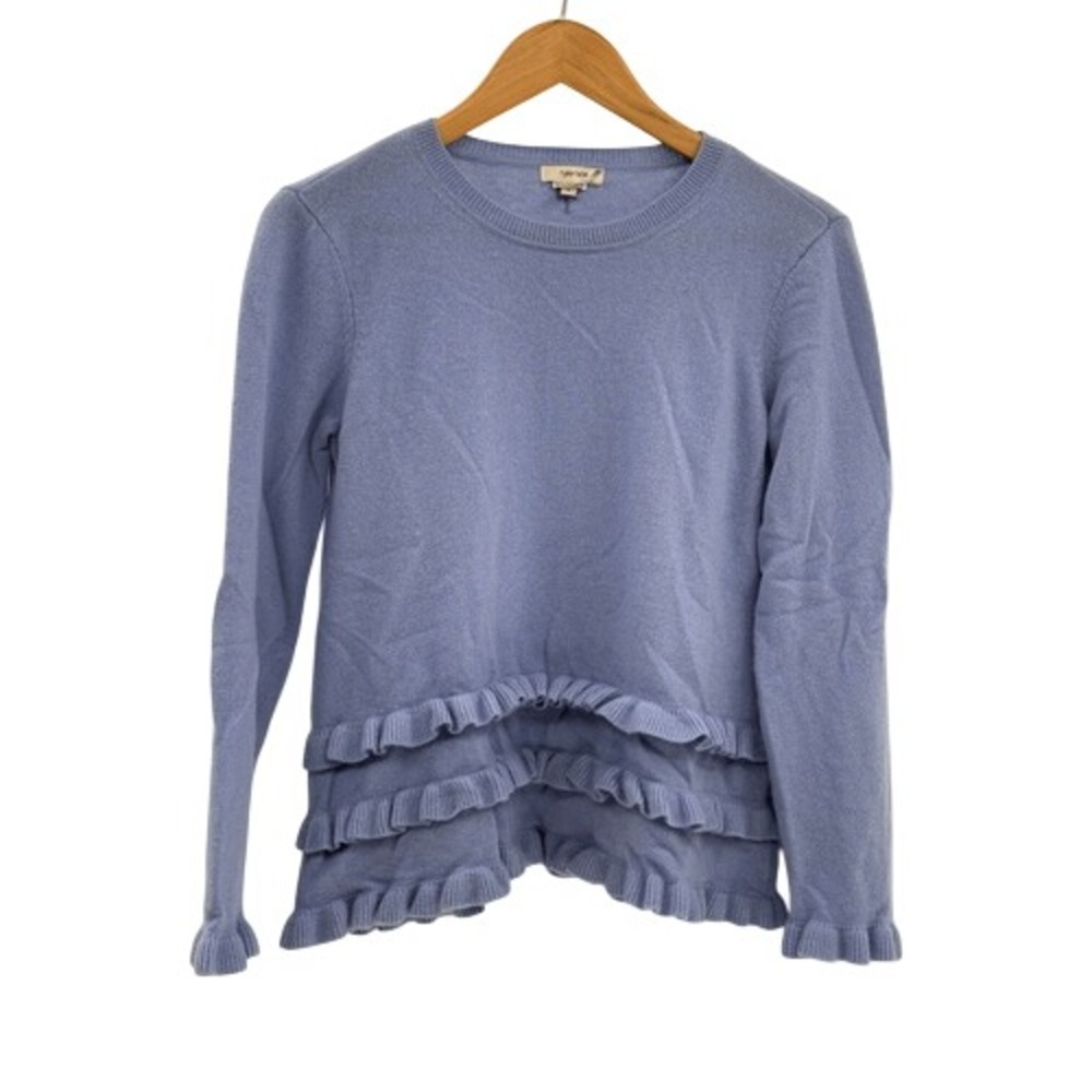 Tyler Boe Cashmere Sweater Women Small‎ Pullover Light Blue Ruffle Quiet Luxury